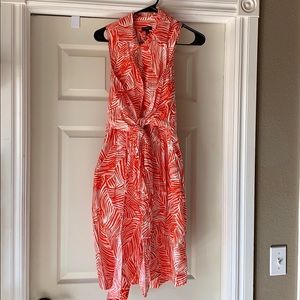 Coral and white sleeveless dress with pockets